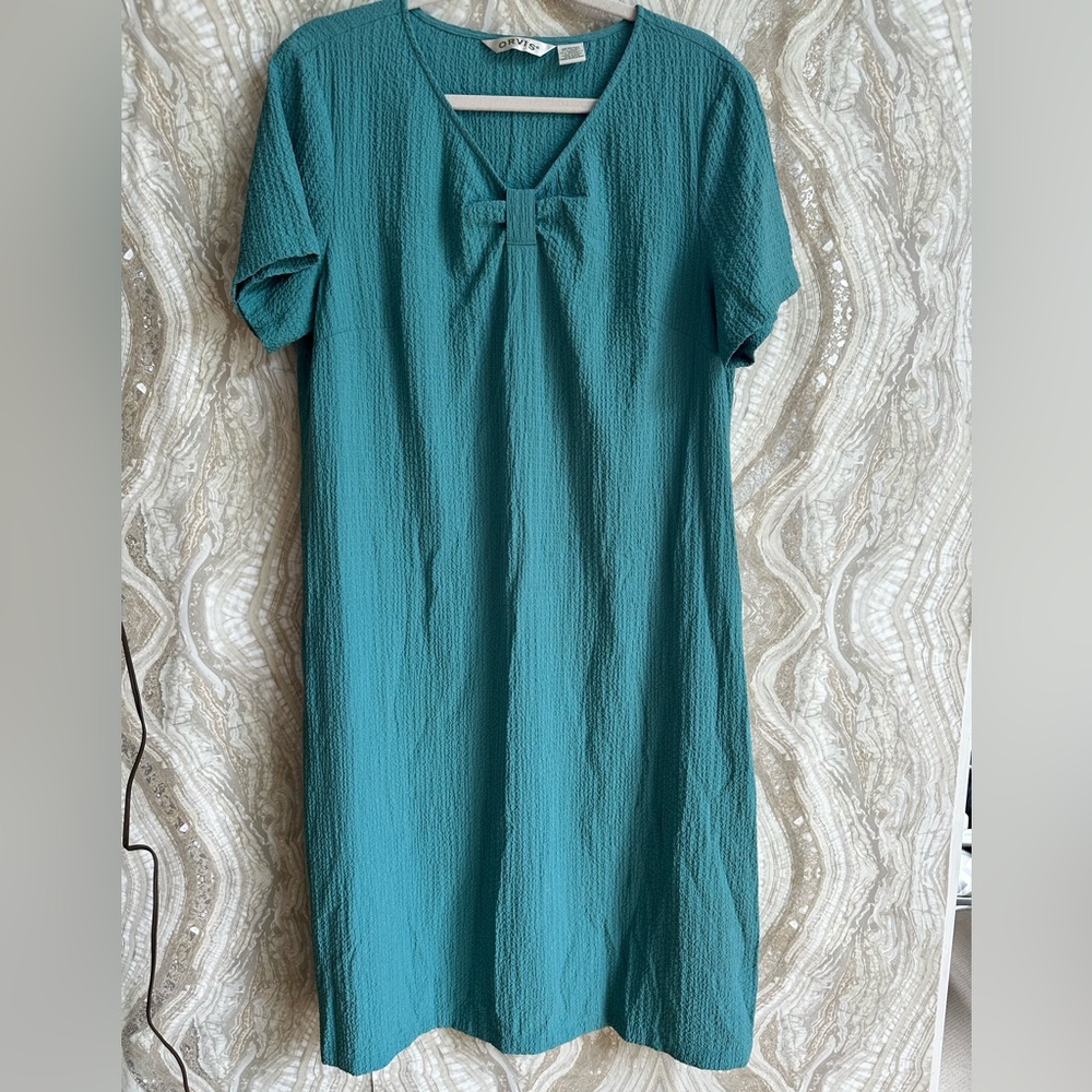 ORVIS womens M 10-12 Seersucker Lightweight Crinkle DRESS green A-line